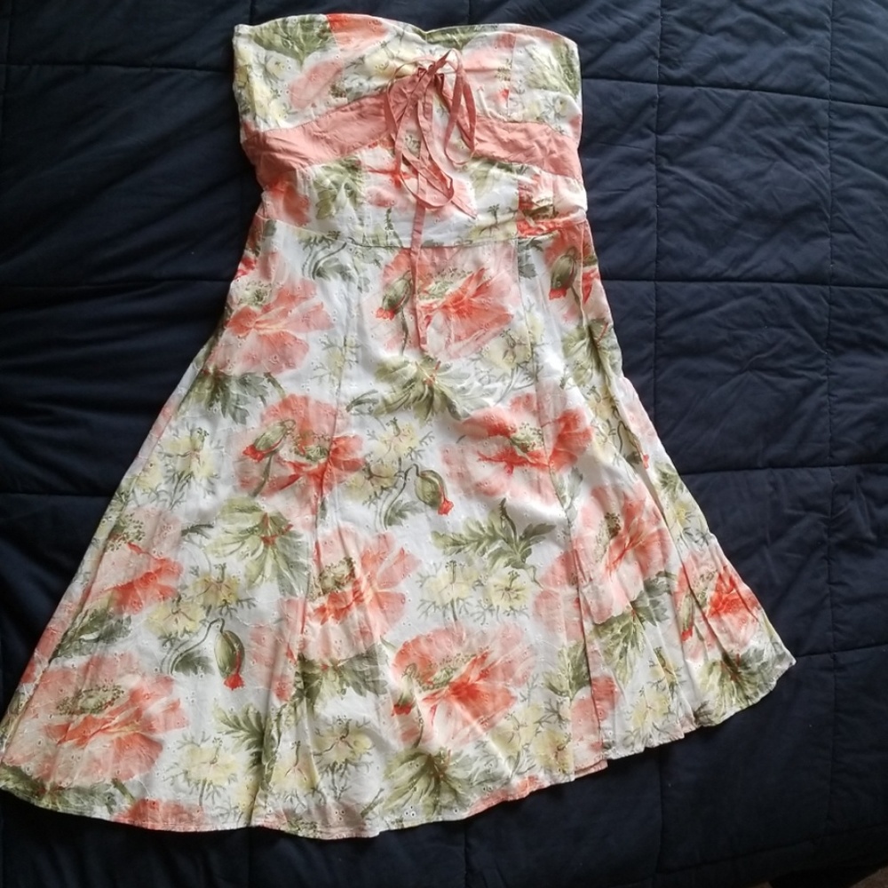 ANTHROPOLOGIE ELEVENSES STRAPLESS FLORAL DRESS